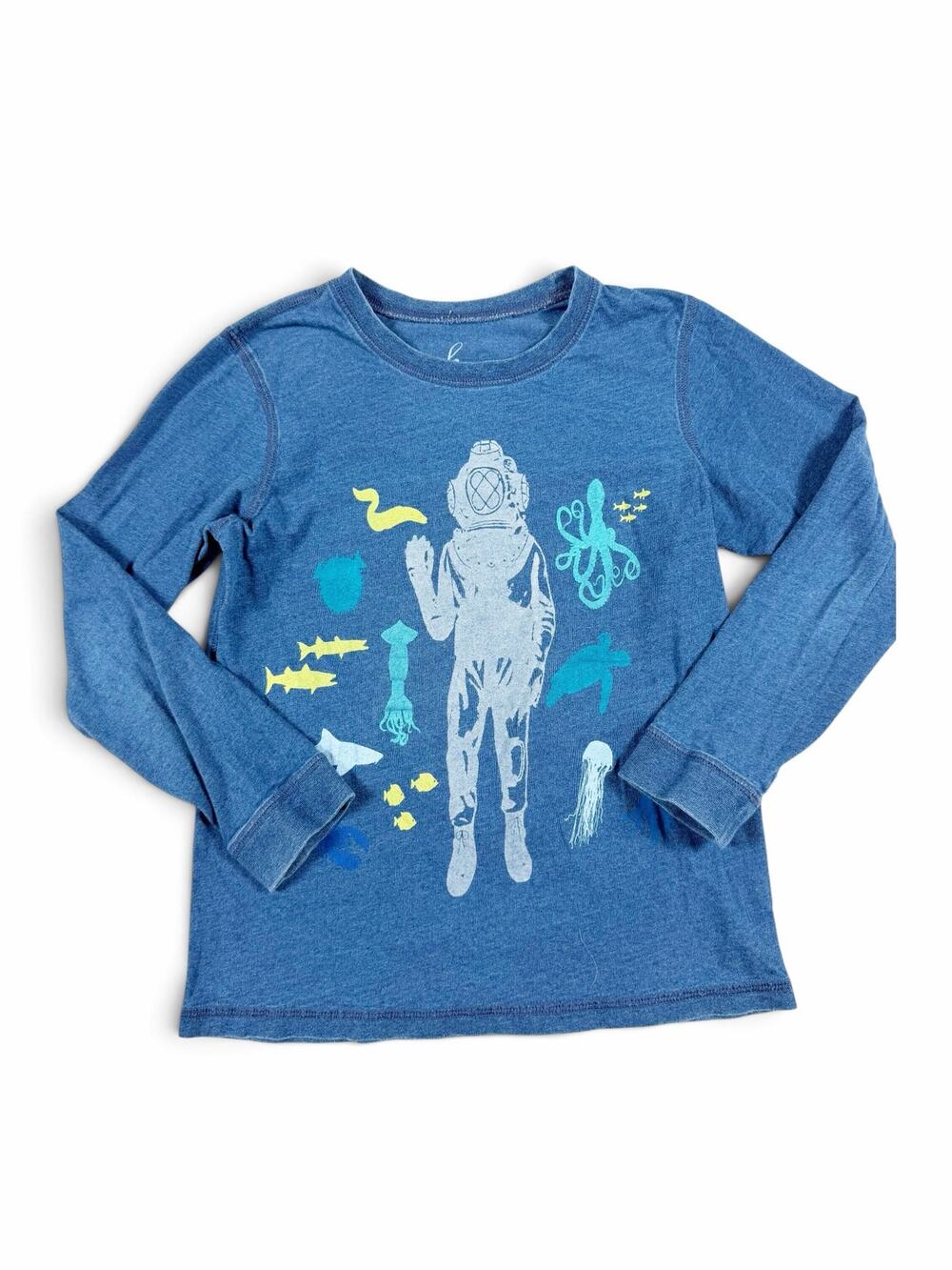 Peek Going Places Ocean Diver Graphic Long Sleeve Tee Blue Cotton Size 10